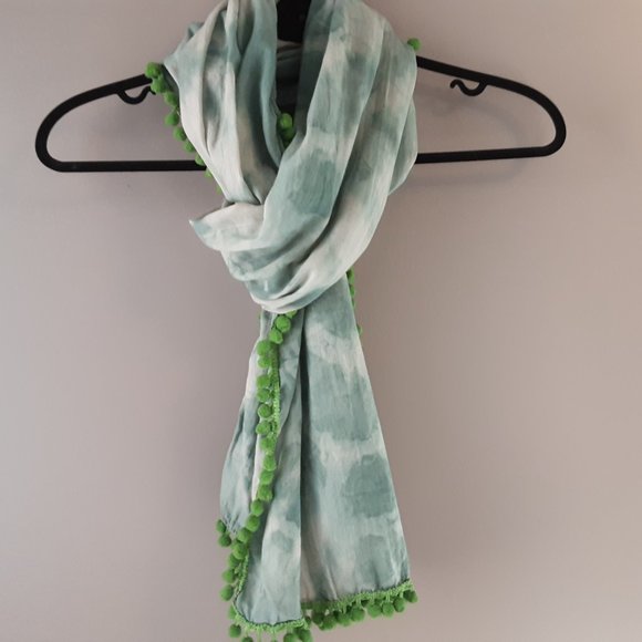 Natural Life Cotton Tie Dye Pom Pom Oblong Scarf - Picture 6 of 10
